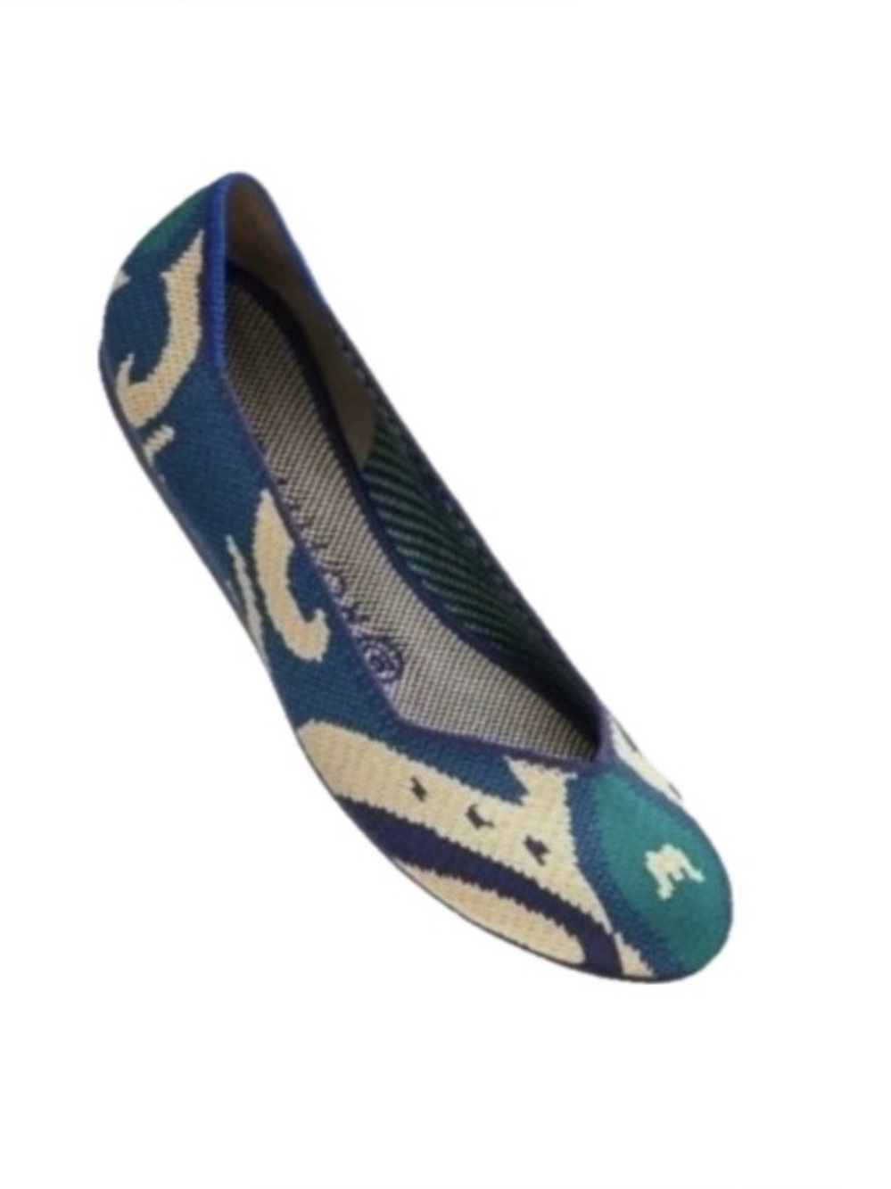 Rothy’s , The Flat Moroccan Blue Teal Cream Knit Flats, Size 8.5 NWT Rare